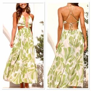 💚 Hello Gorgeous! Tropical Print Backless Maxi Sleeveless Dress